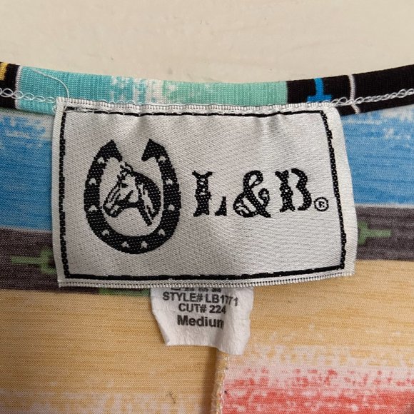 L&B Womens Stripe Top Size MEDIUM Poly Spandex Hi/Low Comfy Shirt Colorful - Picture 4 of 6